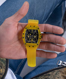 Guess Phoenix Multi Function Black Dial Yellow Rubber Strap Watch for Men - GW0203G6