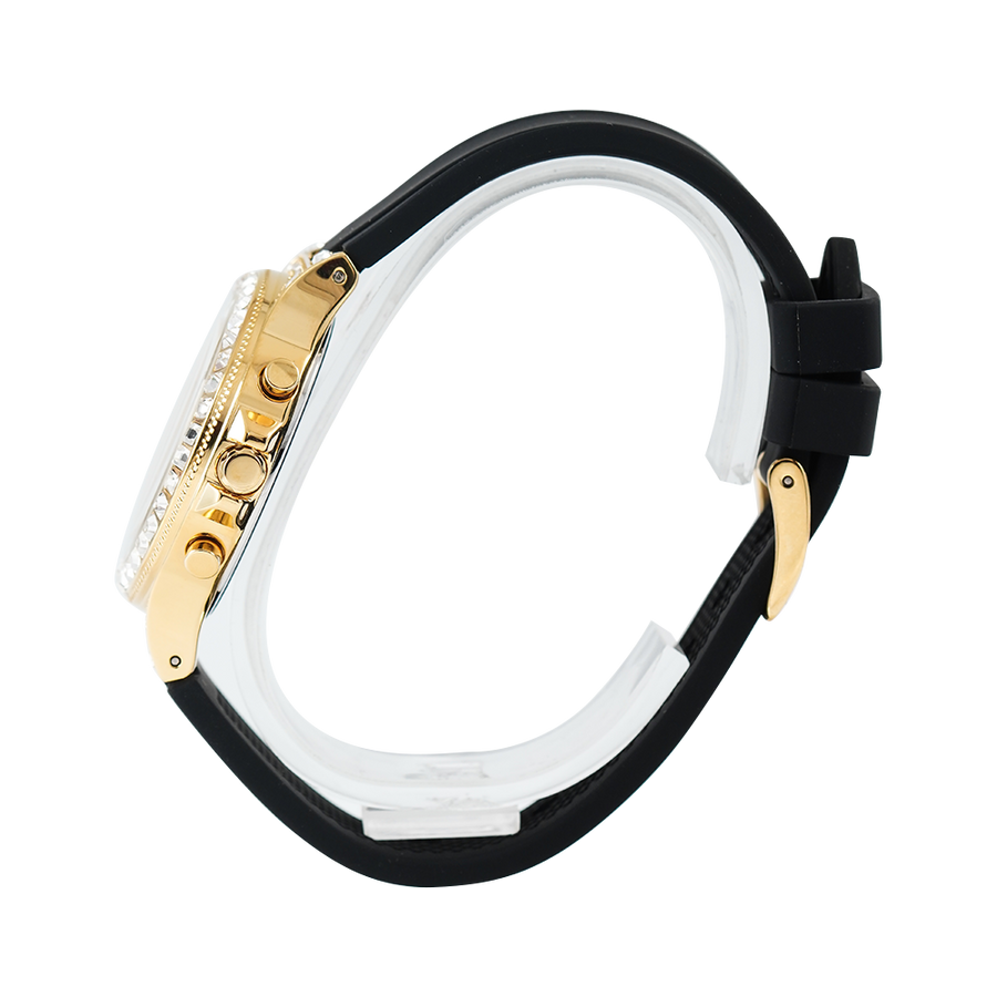 Guess Moonlight Crystals Silver Dial Black Silicone Strap Watch For Women - GW0257L1