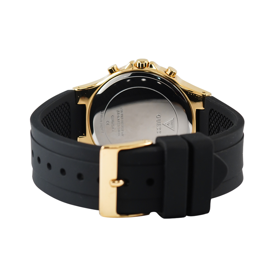 Guess Moonlight Crystals Silver Dial Black Silicone Strap Watch For Women - GW0257L1