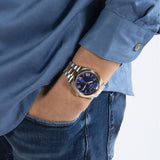 Guess Quartz Blue Dial Two Tone Steel Strap Watch For Men - GW0265G12