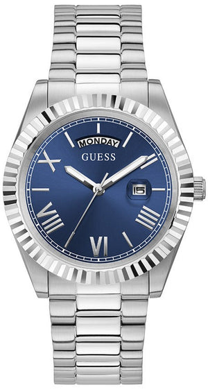 Guess Connoisseur Blue Dial Silver Steel Strap Watch for Men - GW0265G7