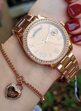 Guess Luna Diamonds Rose Gold Dial Rose Gold Steel Strap Watch for Women - GW0307L3