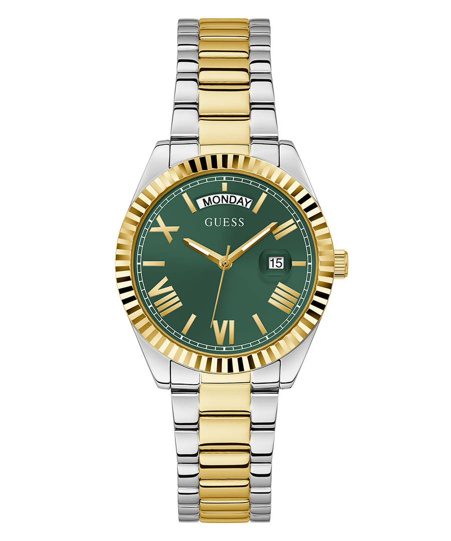 Guess Luna Quartz Green Dial Two Tone Steel Strap Watch For Women - GW0308L5