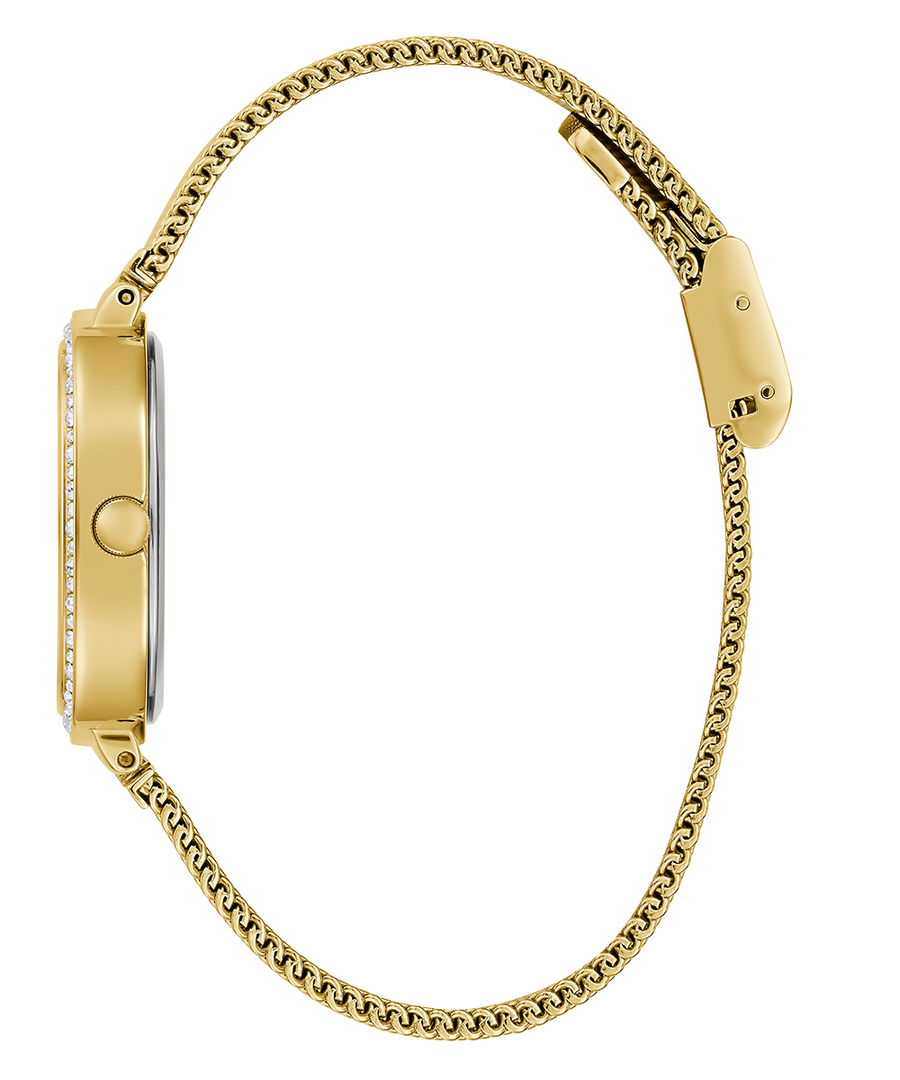 Guess Quartz Red Dial Gold Mesh Strap Watch For Women - GW0354L4
