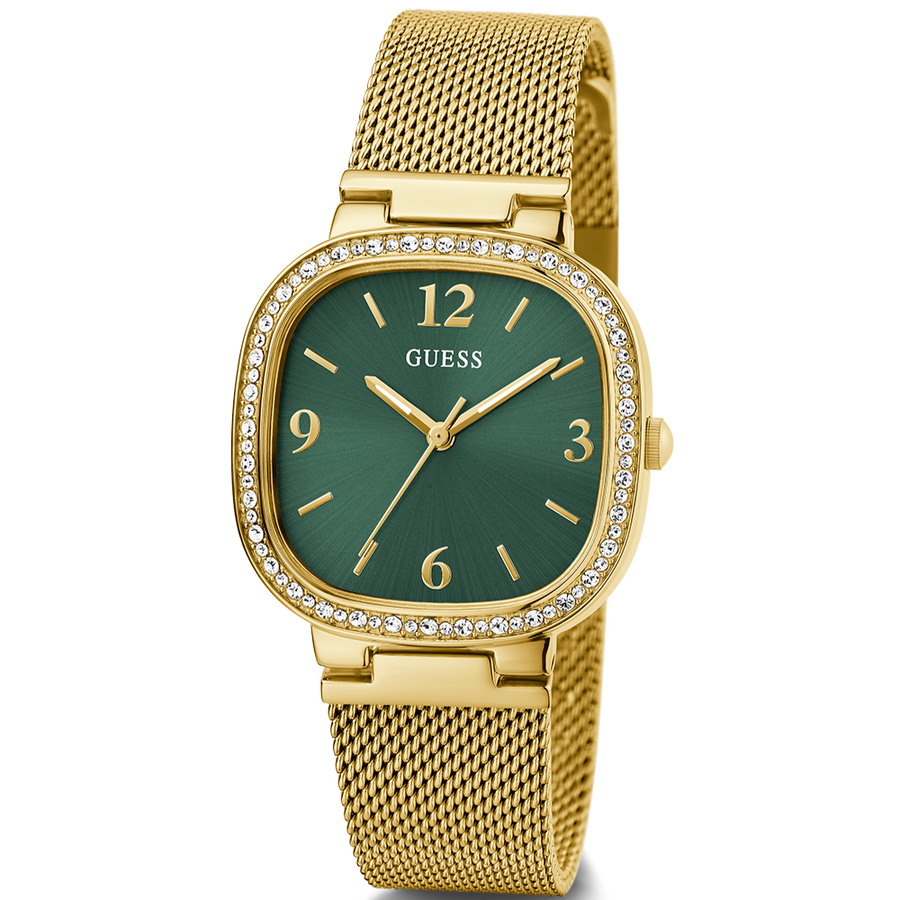Guess Quartz Green Dial Gold Mesh Strap Watch For Women - GW0354L5