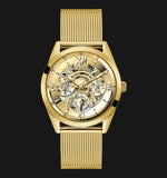 Guess Tailor Multifunction Gold Dial Gold Mesh Bracelet Watch for Men - GW0368G2