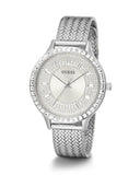 Guess Soiree Diamonds Silver Dial Silver Mesh Bracelet Watch for Women - GW0402L1