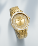 Guess Soiree Diamonds Gold Dial Gold Mesh Bracelet Watch for Women - GW0402L2