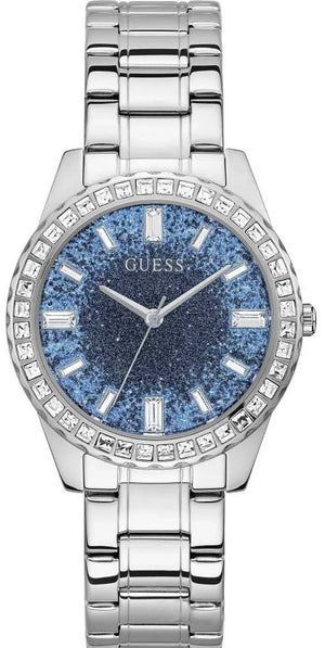 Guess Glitter Burst Diamonds Blue Dial Silver Steel Strap Watch for Women - GW0405L1