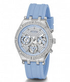 Guess Confetti Crystal Silver Dial Blue Rubber Strap Watch For Women - W1098L3