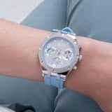 Guess Confetti Crystal Silver Dial Blue Rubber Strap Watch For Women - W1098L3