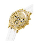 Guess Heiress Diamonds Gold Dial White Rubber Strap Watch for Women - GW0407L2