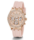 Guess Heiress Diamonds Rose Gold Dial Pink Rubber Strap Watch for Women - GW0407L3