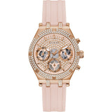 Guess Heiress Diamonds Rose Gold Dial Pink Rubber Strap Watch for Women - GW0407L3