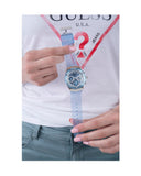 Guess Athena Active Life Clear White Dial Blue Rubber Strap Watch for Women - GW0409L1