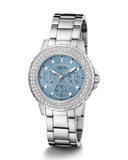 Guess Crown Jewel Diamonds Blue Dial Silver Steel Strap Watch for Women - GW0410L1