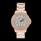 Guess Crown Jewel Multifunction Diamonds White Dial Rose Gold Steel Strap Watch For Women - GW0410L3