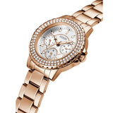 Guess Crown Jewel Multifunction Diamonds White Dial Rose Gold Steel Strap Watch For Women - GW0410L3