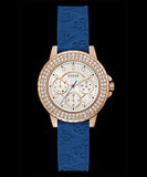 Guess Crown Jewel Diamonds White Dial Blue Rubber Strap Watch for Women - GW0411L2