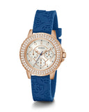 Guess Crown Jewel Diamonds White Dial Blue Rubber Strap Watch for Women - GW0411L2