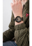 GW0423G2 Guess watch on wrist, black and gold detail