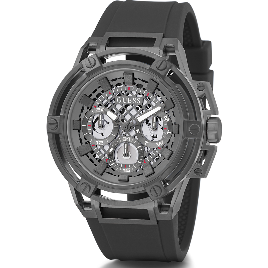 Guess Matrix Multifunction Grey Dial Grey Rubber Strap Watch for Men - GW0423G3