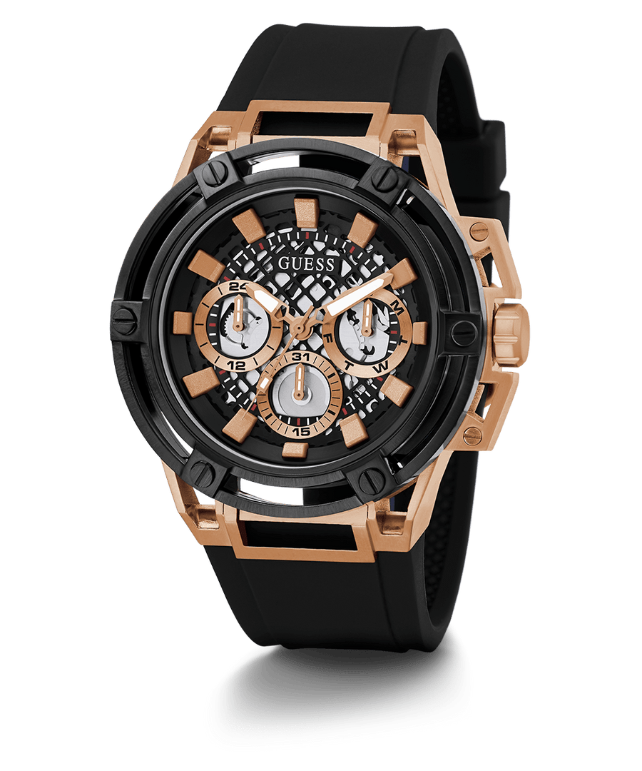 Guess Matrix Multifunction Black Dial Black Rubber Strap Watch For Men - GW0423G5