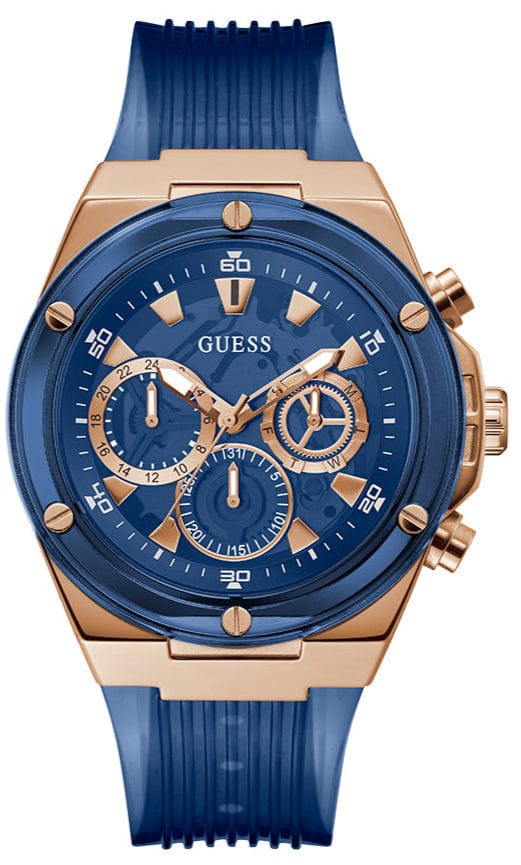 Guess Poseidon Chronograph Blue Dial Blue Silicone Strap Watch For Men - GW0425G3