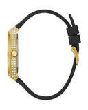 Guess Princess Crystals Gold Dial Black Silicone Strap Watch For Women - GW0439L2