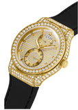 Guess Princess Crystals Gold Dial Black Silicone Strap Watch For Women - GW0439L2