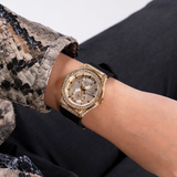 Guess Princess Crystals Gold Dial Black Silicone Strap Watch For Women - GW0439L2