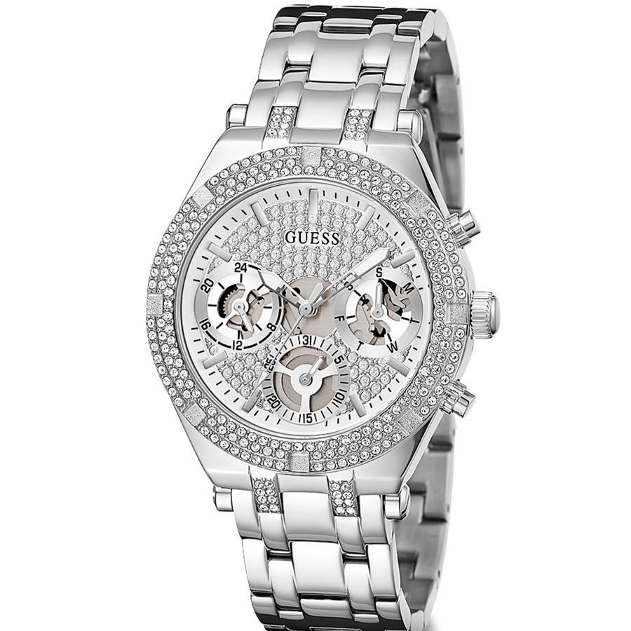 Guess Heiress Multifunction Diamonds Silver Dial Silver Steel Strap Watch for Women - GW0440L1