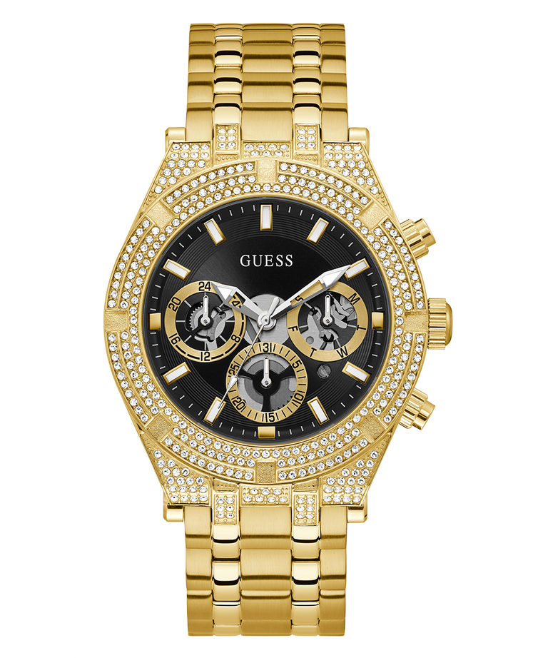 Guess Multifunction Diamonds Black Dial Gold Steel Strap Watch for Men - GW0455G2