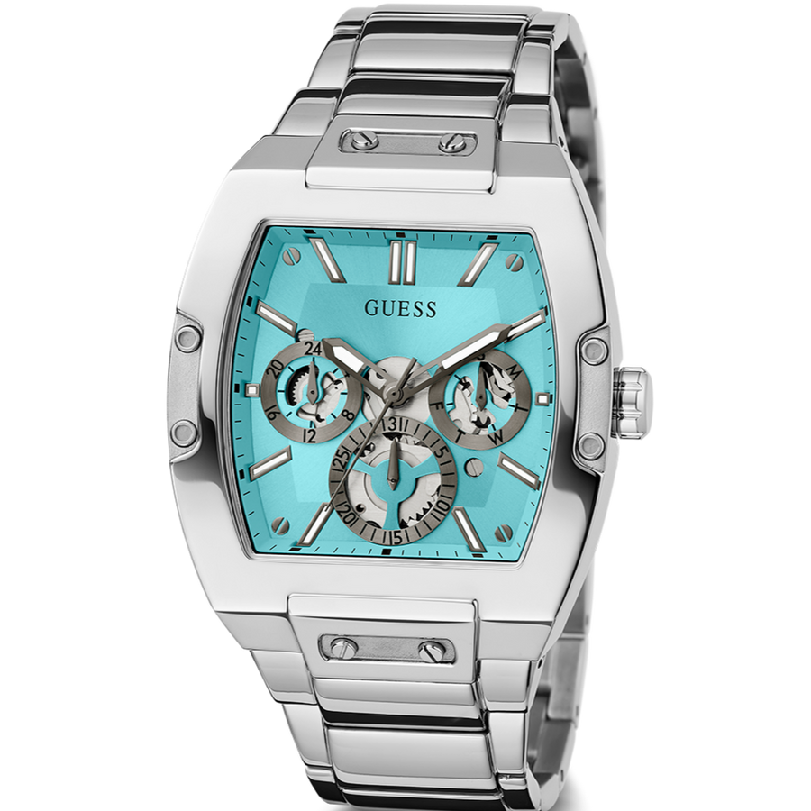 Guess Phoenix Multi Function Aqua Blue Dial Silver Steel Strap Watch for Men - GW0456G4