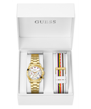 Guess Exclusive Multi Color White Dial Gold Steel Strap Watch for Women - GW0457L1