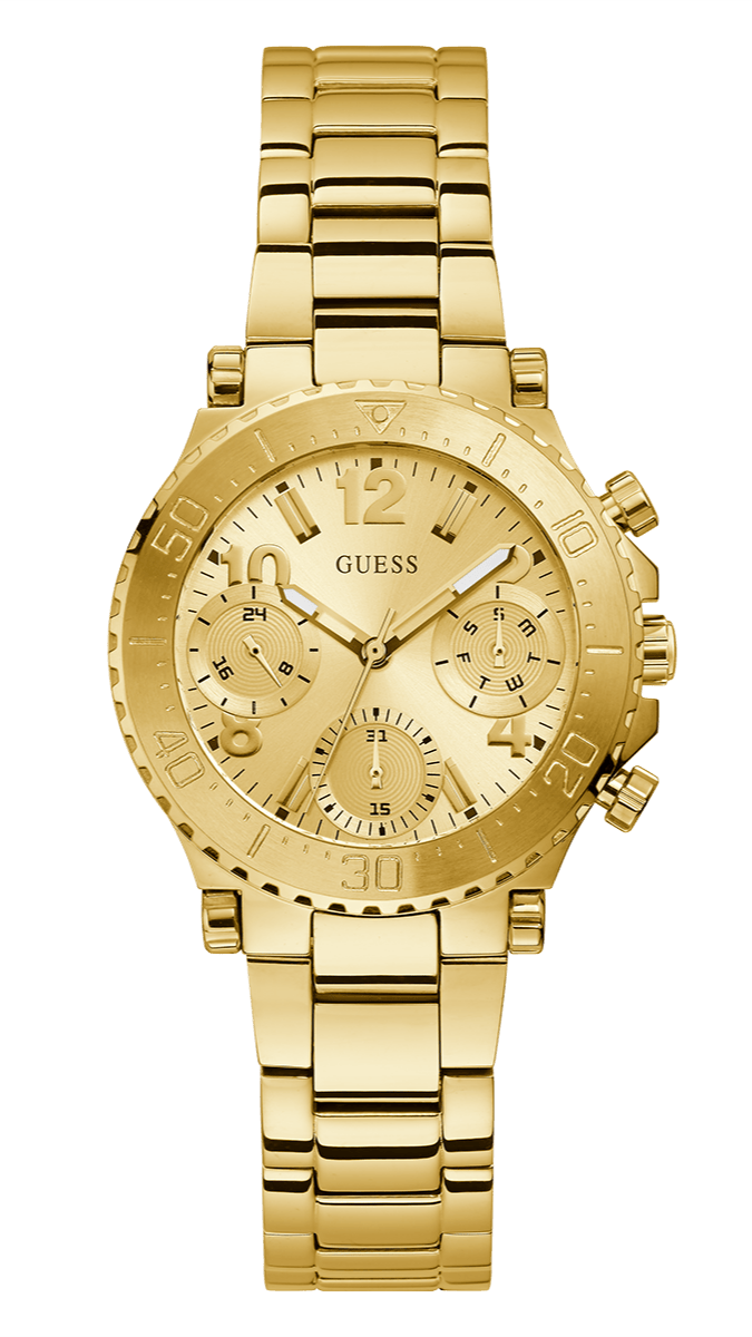 Guess Cosmic Chronograph Gold Dial Gold Steel Strap Watch for Women - GW0465L1