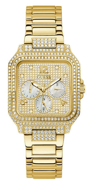 Guess Deco Quartz Crystals Gold Dial Gold Steel Strap Watch For Women - GW0472L2