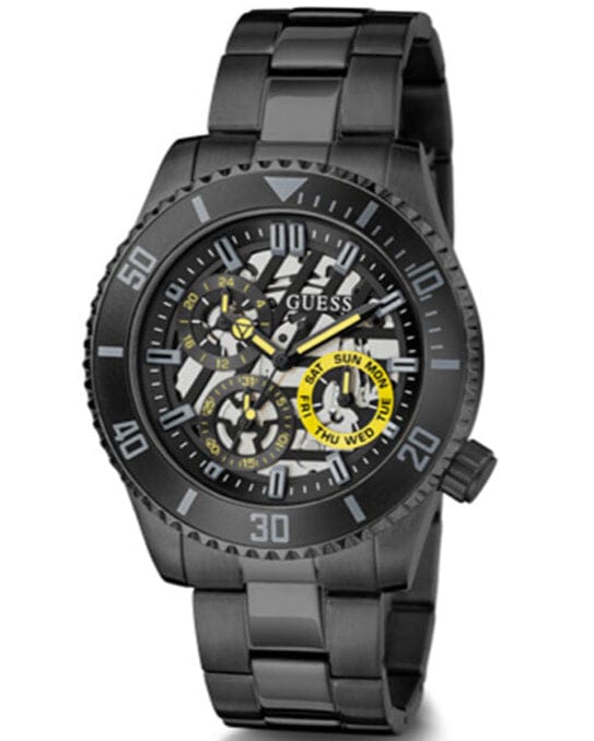 Guess Axel Multifunction Black Dial Black Steel Strap Watch For Men - GW0488G3