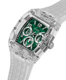 Guess Phoenix Quartz Green Dial Transparent Silicone Strap Watch For Men - GW0499G8