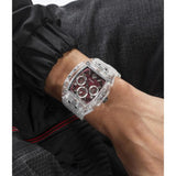 Guess Phoenix Quartz Burgundy Dial Transparent Silicone Strap Watch For Men - GW0499G9