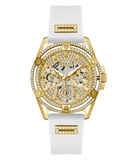 Guess Queen Quartz Gold Dial White Silicone Strap Watch For Women - GW0536L2