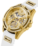 Guess Queen Quartz Gold Dial White Silicone Strap Watch For Women - GW0536L2