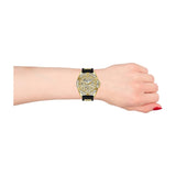 Guess Queen Quartz Gold Dial Black Silicone Strap Watch For Women - GW0536L3