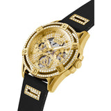 Guess Queen Quartz Gold Dial Black Silicone Strap Watch For Women - GW0536L3