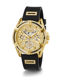 Guess Queen Quartz Gold Dial Black Silicone Strap Watch For Women - GW0536L3