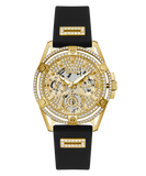 Guess Queen Quartz Gold Dial Black Silicone Strap Watch For Women - GW0536L3