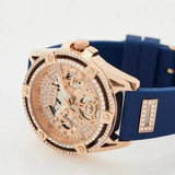 Guess Queen Quartz Crystals Rose Gold Dial Blue Silicone Strap Watch For Women - GW0536L5