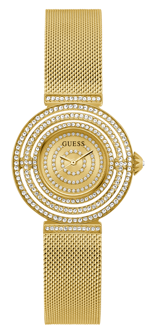 Guess Dream Quartz Gold Dial Gold Mesh Strap Watch For Women - GW0550L2