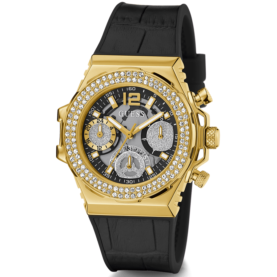 Guess Fusion Chronograph Black Dial Black Leather Strap Watch For Women - GW0553L4