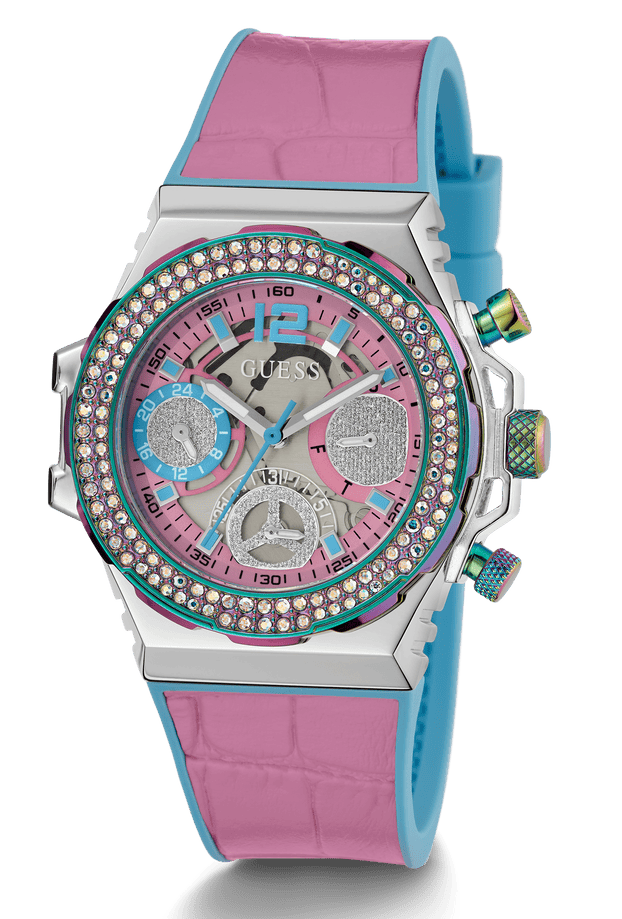 Guess Fusion Chronograph Pink Dial Pink Leather Strap Watch for Women - GW0553L5